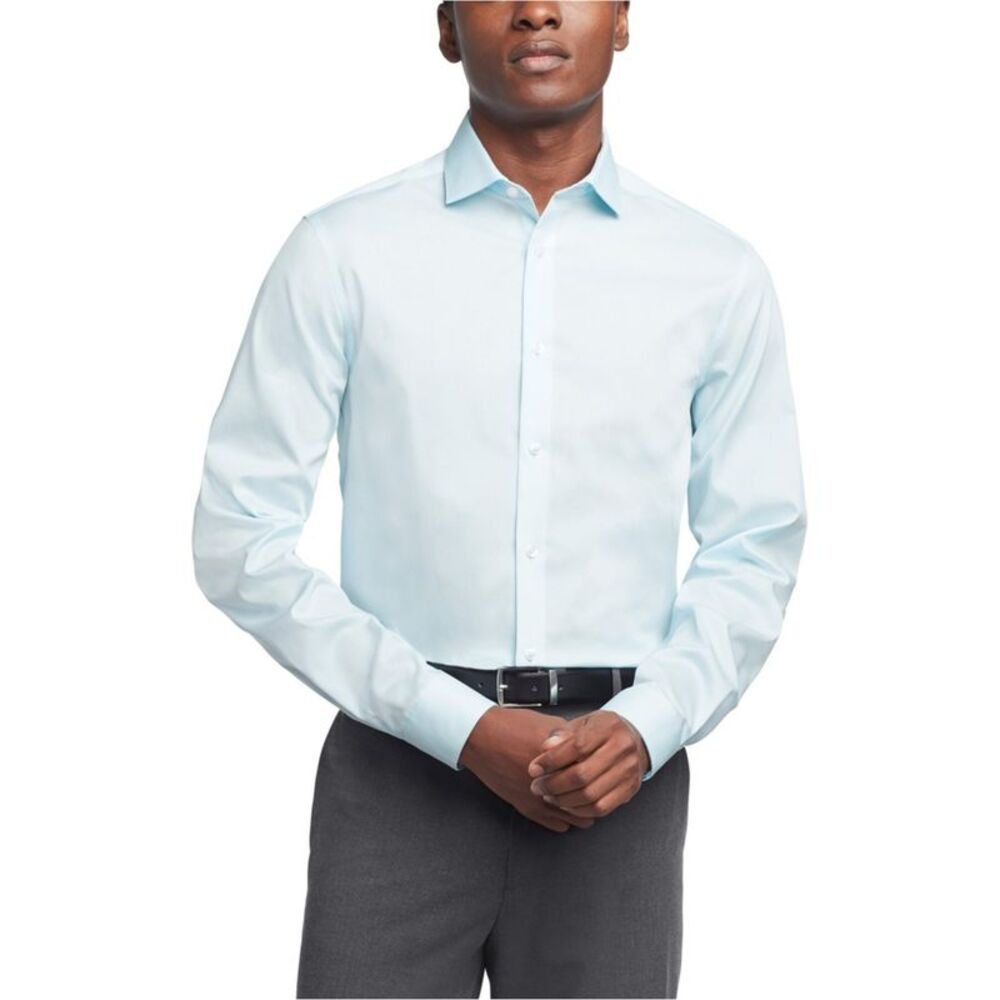 Calvin Klein Mens Steel + Button Down Dress Shirt, Blue, 16 Neck, DM